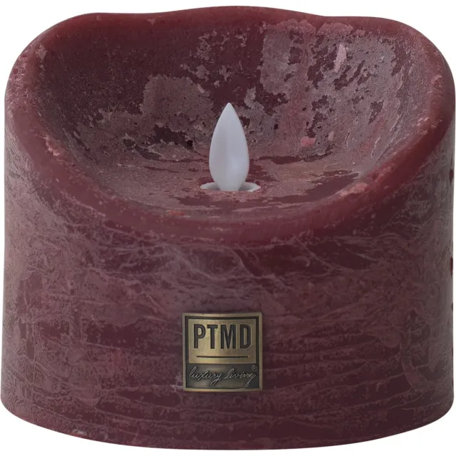 PTMD LED Kaars rustiek bordeaux rood 12,5 x 12,5 x 10 cm. - PTMD LED Light Candle rustic bordeaux moveable flame