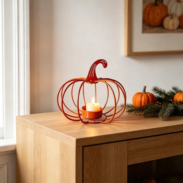 Ulisem IJzeren Pompoen Kandelaar Halloween Decoratie - Tafelornament - Spooky Jack-o-Lantern Kaarsenhoudster - Metaal Zwart - Voor Eettafel Schouwburg Seizoensdecoratie