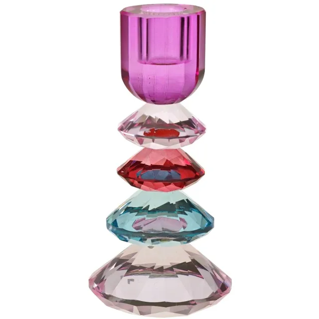Werner Voss Glazen Kandelaar - Multicolor -16 cm - dinerkaars houder