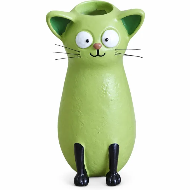 SWGOTA Groene kattenvaas van hars, 13,5 cm hoog, met opening bovenop, decoratie voor de woonkamertafel, in kartonnen doos