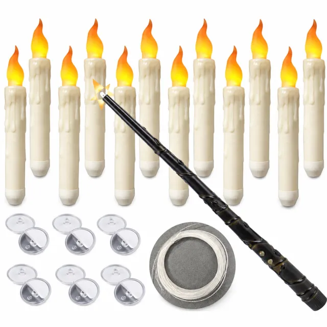 SWGOTA led kaarsen, set van 12 met toverstaf-afstandsbediening, warmwit knipperlicht en wasdruppelvorm, voor hangende feestdecoratie Crème