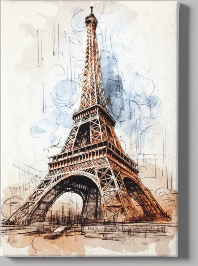 Trendex Global Canvas Schilderij - Abstract - Eiffeltoren - Parijs - Kunst - Wanddecoratie - 120x80x2 cm Bruin