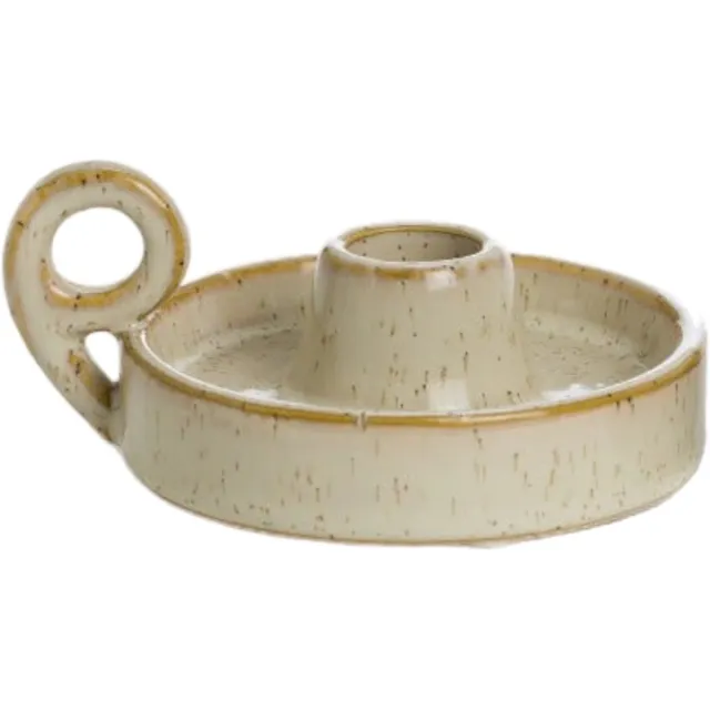 Rustik Lys Kandelaar met oortje 'Blaker' - Cream (Ø11.5cm) bruin & vanille