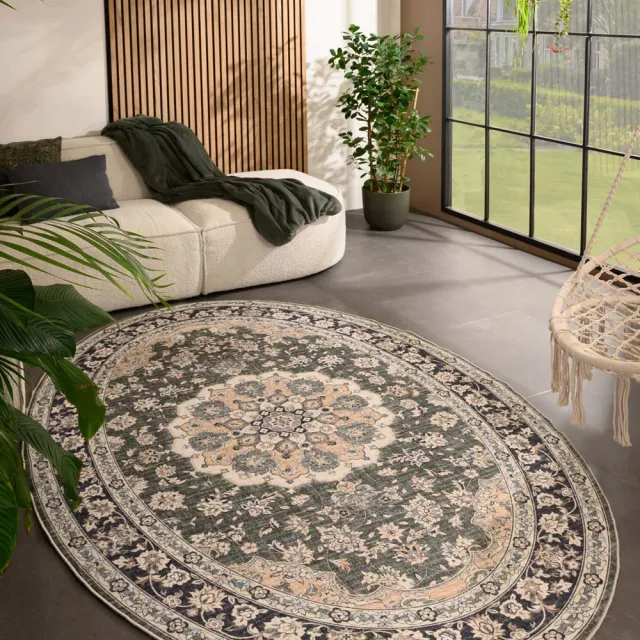 Heritaged Vintage buitenkleed ovaal - Valenca Nova donkergroen 160x230