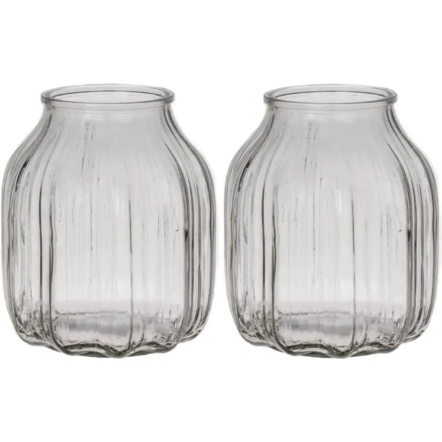 Bellatio Design Bloemenvaas klein - 2x - helder transparant glas - D14 x H16 cm - vaas