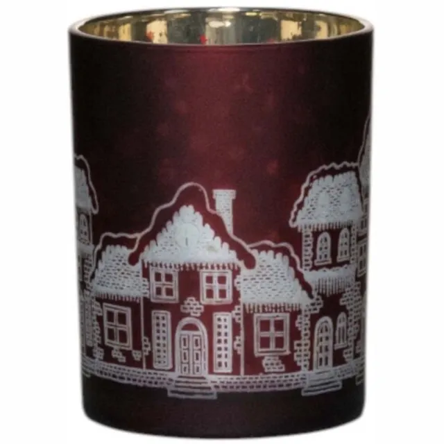 Mars & More Theelichthouder - huizen - rood - medium - 12cm - Waxinelicht