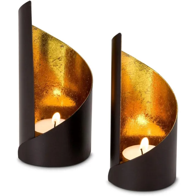 Famanu Theelichthouder voor cadeauartikelen, met goudfolie bekleding, Kerstmis, barbecuefeest, Moederdag; verschillende designs (Waves, set van 2) Waves (set van 2)