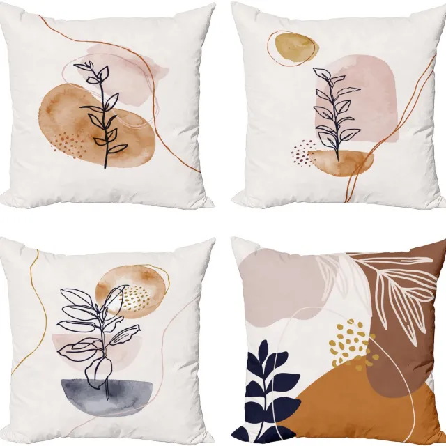 New Bed Minimalistisch Moderne Lijnkunst Takken Kussenhoes met sierkussen, 4-pack, modern accent, dubbelzijdig digitaal bedrukt, 50 cm x 50 cmm Roos Umber en Indigo