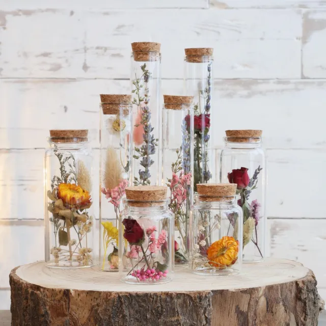 comforder Droogbloemen in Glas - Gedroogde Bloemen Boeket met Vaas - Set van 8 - Inclusief Vaas - In Fles divers gekleurde droogbloemen