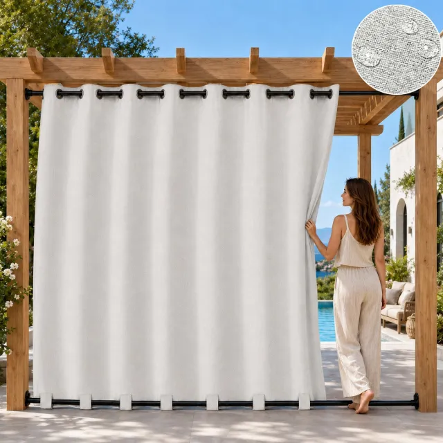 Qelus 2 Stuk Linnenlook Lichtgewicht Buitengordijn voor Pergola en Balkon - 254x274 cm - Weerbestendig Outdoorgordijn met Lusbodem - Zonwerend en Verduisterend - Faux Linnen Terrasgordijn - Grijsachtig wit Grijsachtig wit - 2 Stuks