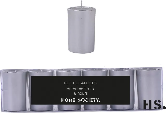 Home Society Votive - Mini kaarsen in zilveren glaasjes - zilver - set van 6 windlichtjes - ideaal als cadeau