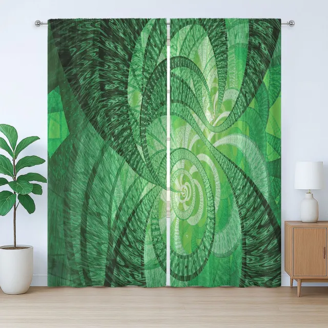 ABAKUHAUS Astral Rustic Gordijn, Abstracte Wervelende Spiralen, Gordijn met Plooiing met Lussen en Haken, 280 x 175 cm, Smaragdgroen