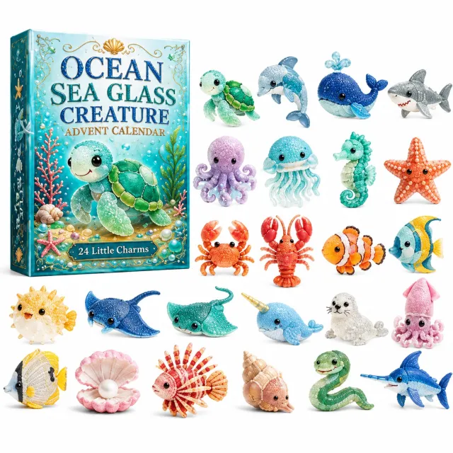 SWGOTA Adventskalender met zeedieren, 24 platte hangers in doosverpakking Blauw