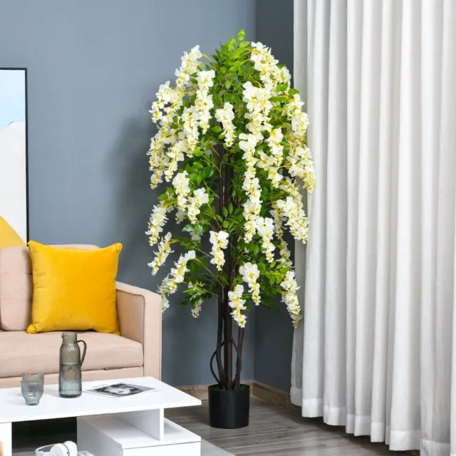 OKWISH Kunstplant Glyzinie 165 Cm Weelderige Witte Bloemen In Pot Kunststof Wit Voor Binnen En Buiten Decoratie