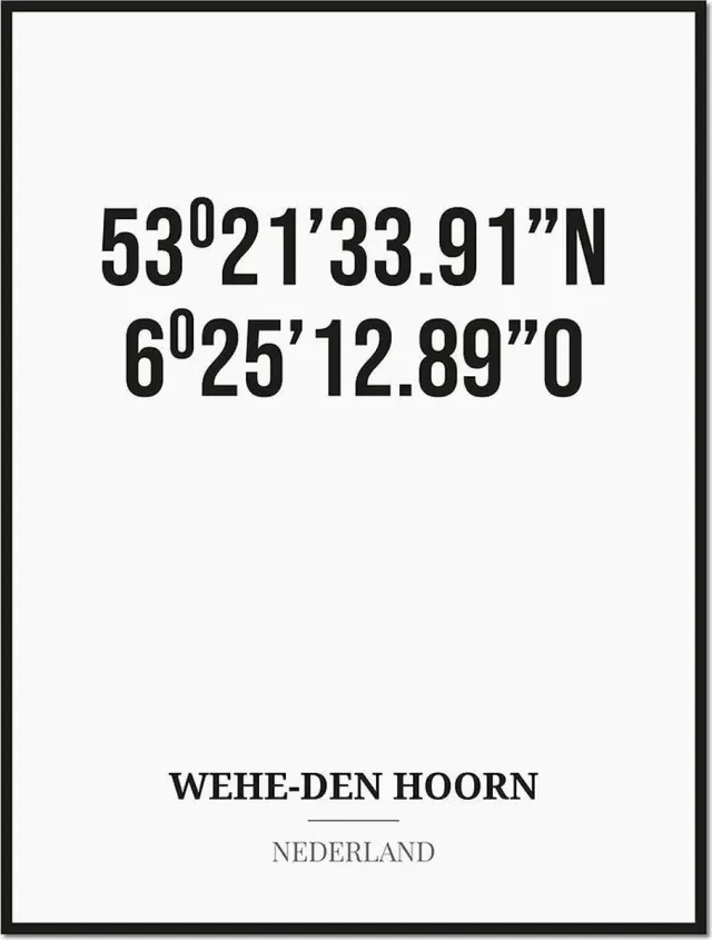 Studio216 Poster/kaart WEHE-DEN HOORN met coördinaten zwart, wit