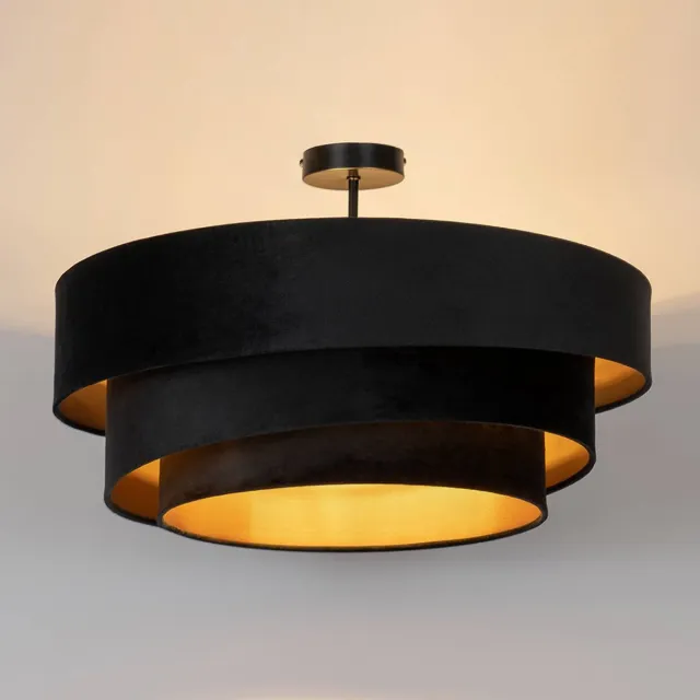Lindby plafondlamp - 3lichts - IJzer, textiel - H: 36.8 cm - E27 - zwart, goud