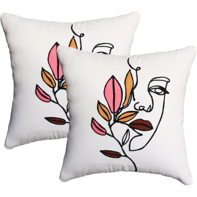 Urbane Hide Set van 2 kussenhoes 45x45 cm | Kussens woonkamer | kussensloop | sierkussens | cushion cover | katoen | Embroidery creme