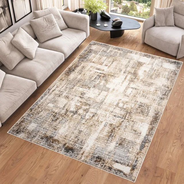 Tapiso Hera Vloerkleed Beige Bruin Laagpolig Woonkamer Gewreven Tapijt Beige Bruin Creme