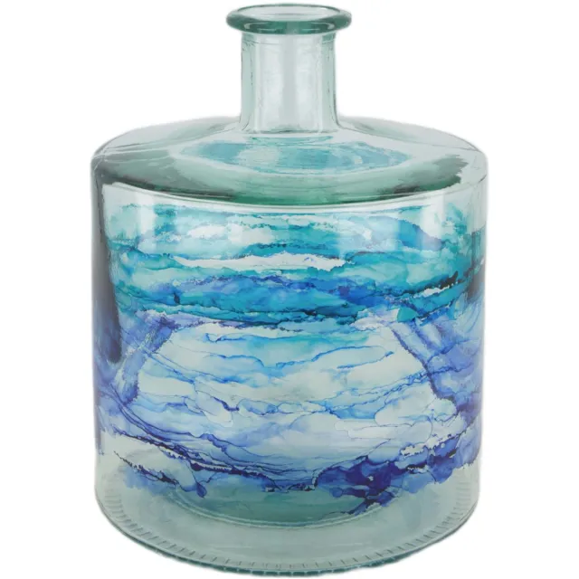 Dijk Natural Collections Recycled glazen vaas met blauw patroon