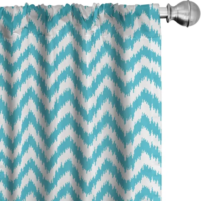 ABAKUHAUS Geometrische Voorhangen – 2x75x245 cm – Mikrofaser Zeeblauw/Wit Zee-blauw