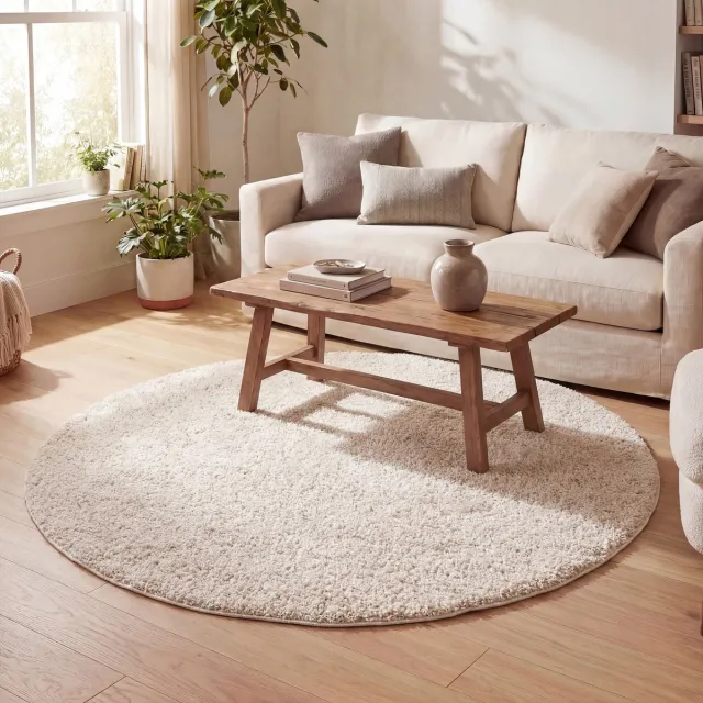 NATURL. Rond hoogpolig vloerkleed - Lofty Creme/Wit - Ø 100cm Crème