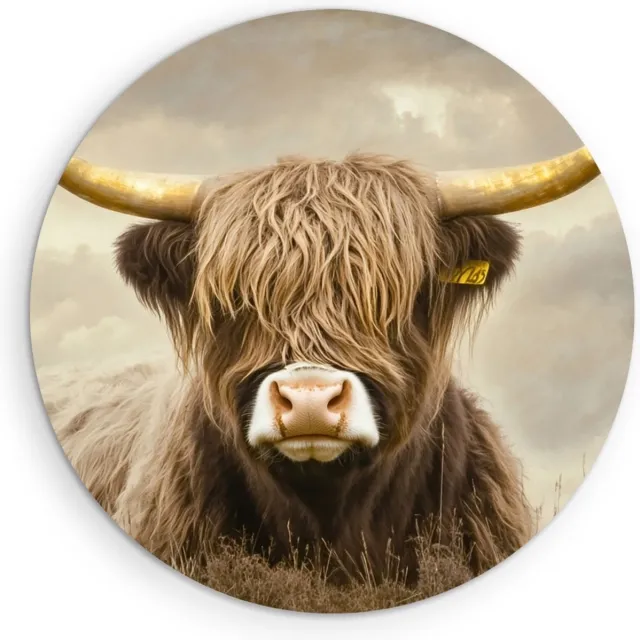 Saammp Forex Muurcirkel Schotse Hooglander Koe Portret - Dieren - Natuur - Ø 30 - Wandcirkel - Wanddecoratie Cirkel - muurdecoratie Woonkamer - Slaapkamer decoratie - Rond Schilderij