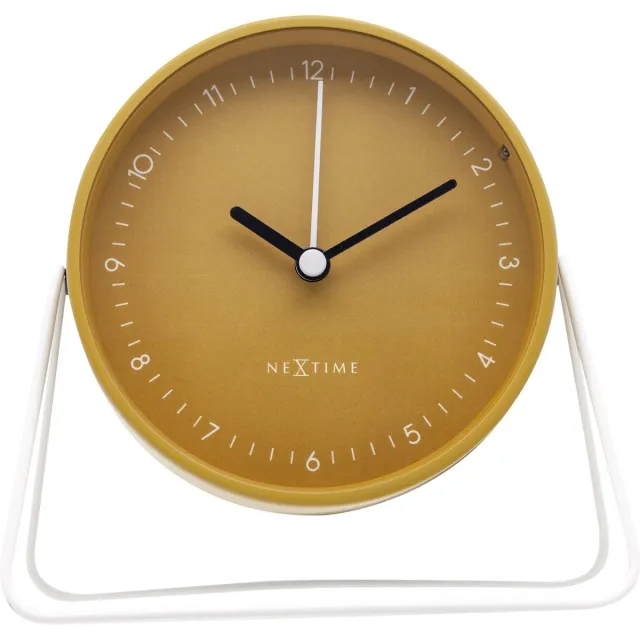 NeXtime Berlin Table – Tafelwekker – 14 × 13 × 7 cm – Metaal – Geel – Stil