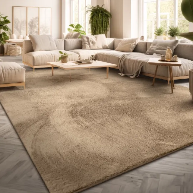 TT Home Woonkamer korte pool effen modern design wasbaar 160 x 160 cm Vierkant 160 x 160 cm Vierkant bruin