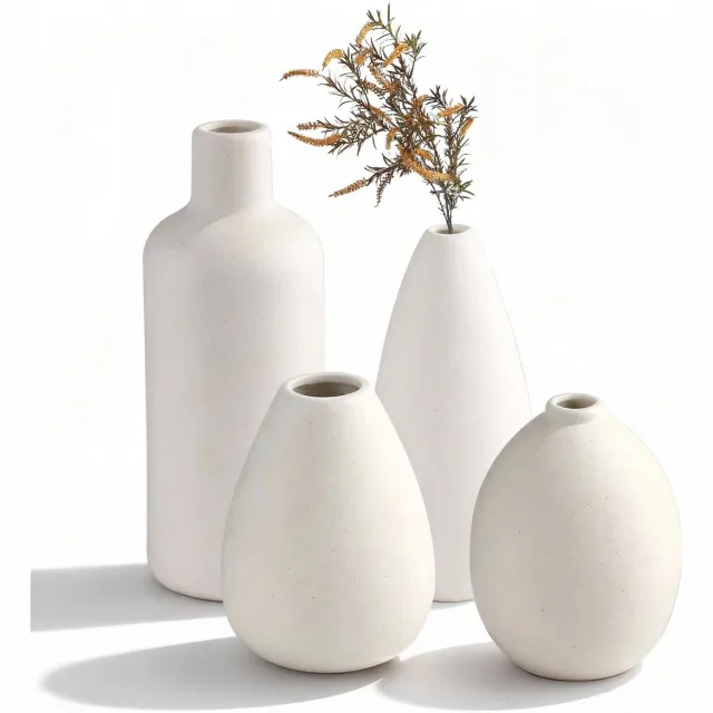 Unyqoos Set van Vier Witte Keramische Vazen voor Creatieve Woondecoratie, 19.5cm, 4 stucks