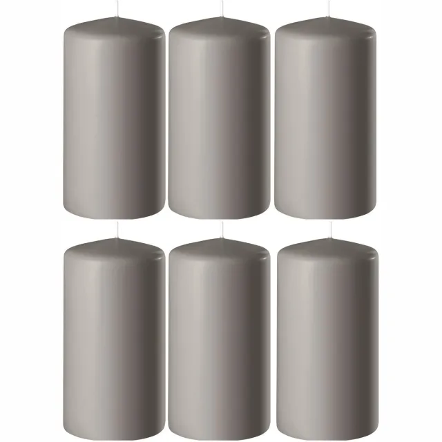 Enlightening Candles Cilinderkaars/stompkaars - 6x - zand/grijs - D6 x H15 cm - 58 branduren - Dikke kaarsen - Voor kandelaar of plateau