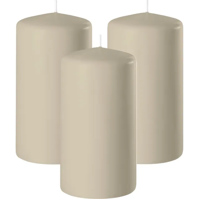 Enlightening Candles Cilinderkaars/stompkaars - 3x - beige - D8 x H12 cm - 45 branduren - Dikke kaarsen - Voor kandelaar of plateau