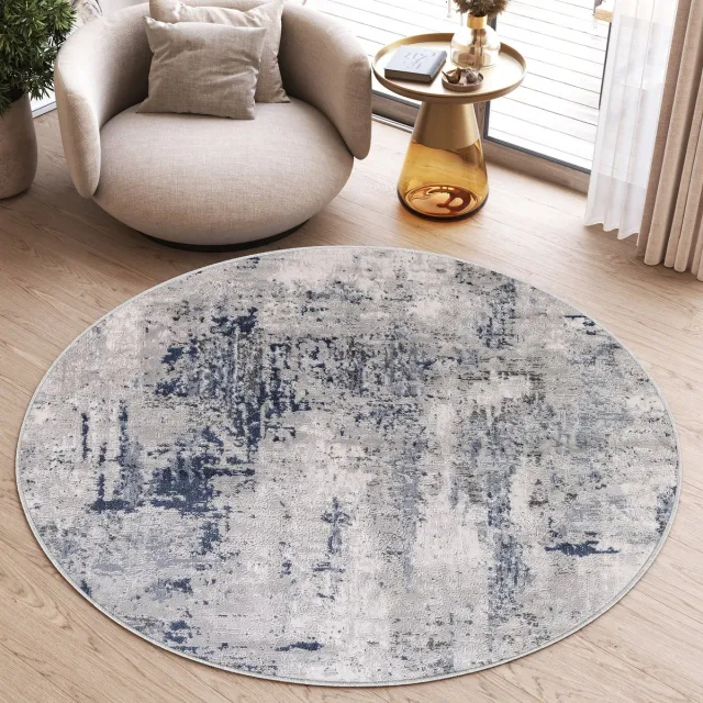 Tapiso Sky Rond Vloerkleed Hoogpolig Shaggy Modern Woonkamer Tapijt Maat- 100x100 Grijs Abstract 2