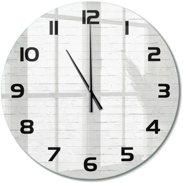 TULUP Wandklok - Bakstenen muur Klok Glas Met Opdruk - fi60 cm - Wit Moderne Wandklok Glas - Zwarte handen - Ronde Klok - Decoratieve Glazen Klok - Glazen Wandklok Design