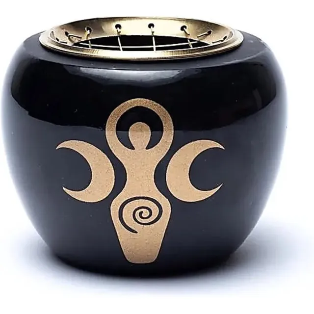 Phoenix Import Mani Bhadra Wierookbrander voor losse wierook - wierook houtskool brander - zwart met goud godinnensymbool