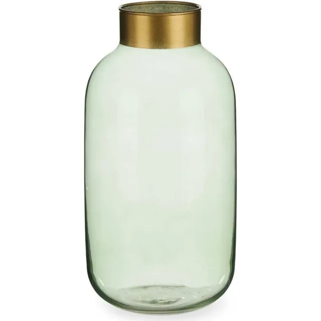 Giftdecor Bloemenvaas - glas - groen transparant/goud - 14 x 30 cm - vaas