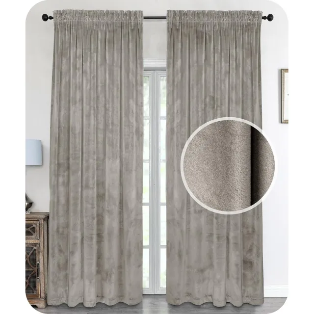 Unyqoos Stijlvol Fluwelen Verduisteringsgordijn met Plooiband voor Privacy en Comfort, 140x145 cm, Taupe grijs