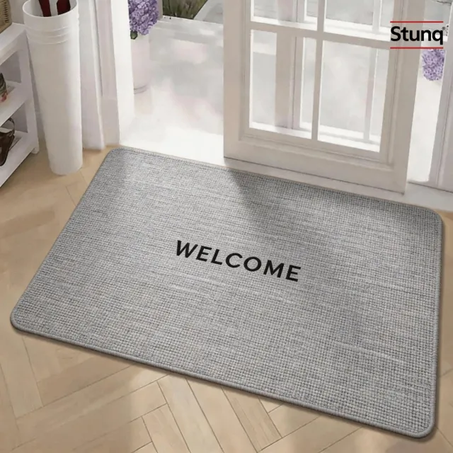 Stunq Geweven rubberen deurmat met WELCOME tekst, grijs, antislip, absorberend