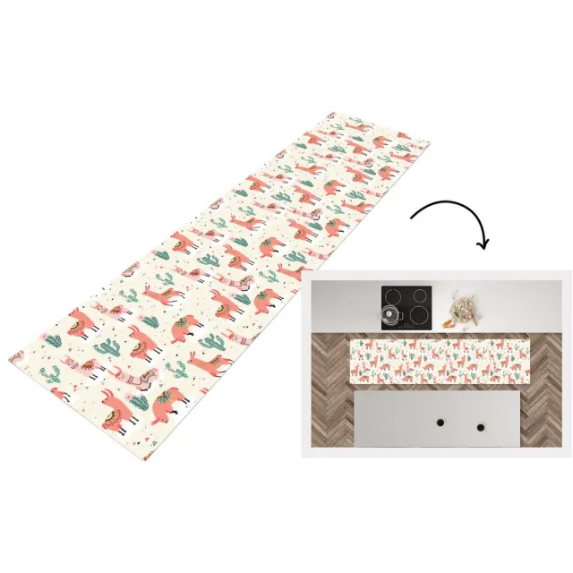 KitchenYeah Keukenloper - Loper keuken - Lama - Patronen - Cactus - Keukenloper vinyl Multicolor
