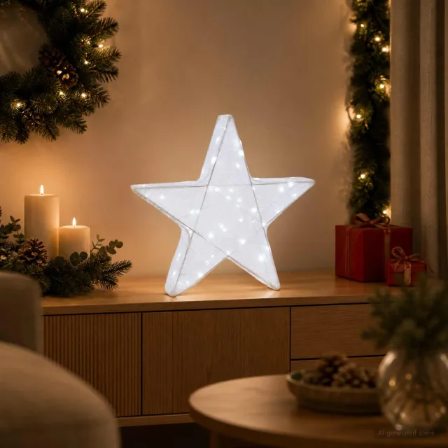 vidaXL 3D-kerstster 50 LED's Koel wit 55 x 53,5 x 10 cm