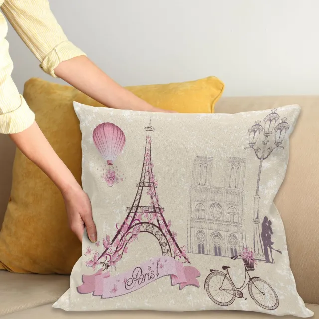 ABAKUHAUS Paris Kussenhoes, Bloemen Paris Eiffel, Met Ritssluiting, Wasbaar, Dubbelzijdige Digitale Print, Heldere Kleuren, Hoogwaardige Stof, 40 x 40 cm, Roze