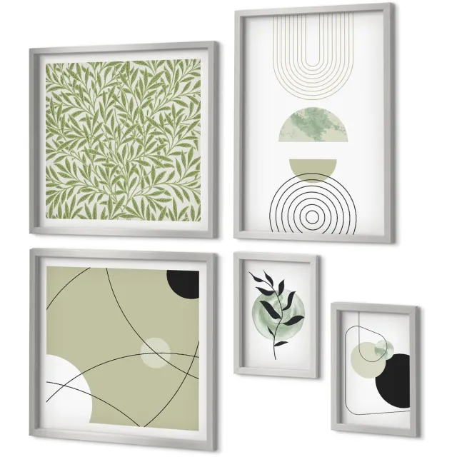Coloray 5-Delige Schilderij Set - Strand Met Een Houten Pad, Zee En Kliffen Aan Zee. - 20 x 30 cm - Moderne Wanddecoratie - Slaapkamer Zilveren lijst