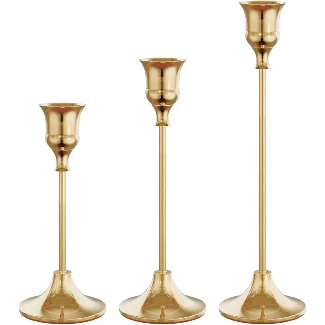 Ibenzoa Set van drie elegante gouden metalen kandelaars voor sfeervolle decoratie