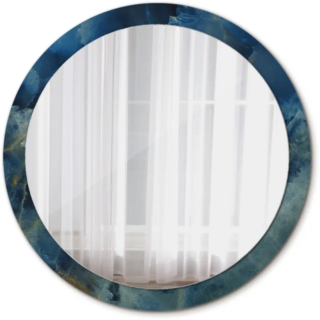 TULUP Spiegel - Ronde vorm Spiegel - op gehard Glas - Onyx marmer - Diameter: 100 cm - Decoratieve spiegel - Wanddecoratie Spiegel - Blauwe - Decor voor woonkamer - Spiegel voor hal of entree - Make-up Spiegel - Ophangsysteem Blauw Onyx marmer
