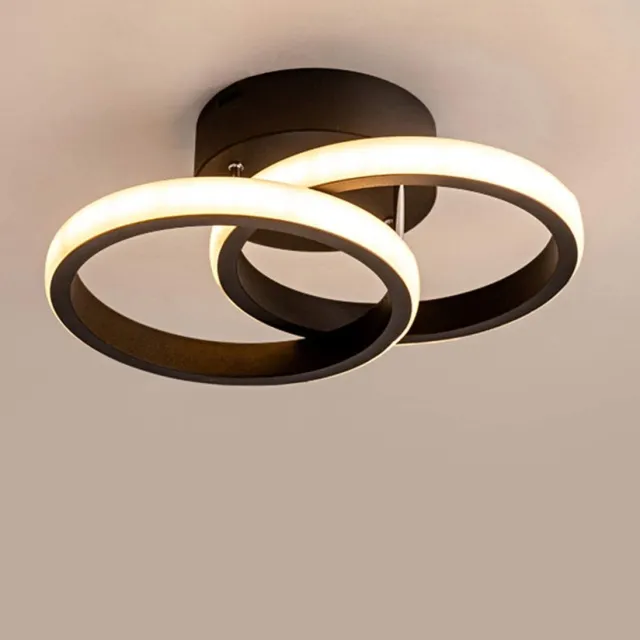 Haobosic LED-plafondkroonluchter, plafondlamp, warm wit 3000K, 22W, moderne chique plafondlamp van acryl voor keuken, woonkamer en slaapkamer (warm wit, 2 LED-ringen) Black