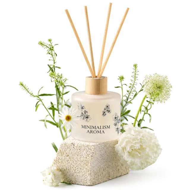SWGOTA Geurstokjes gardenia 200 ml - Crèmekleurige fles met bloemenmotief voor slaapkamer en toilet