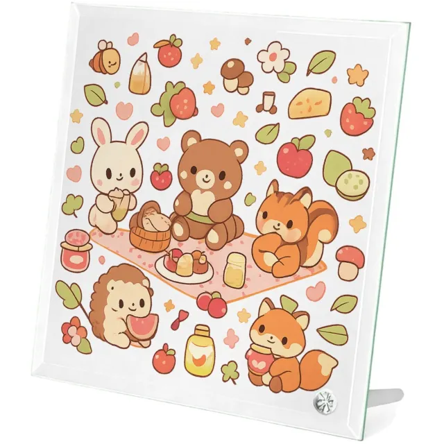 Mr Cadeautjes Glasframe 20 x 20 - design Een vrolijke set kleine bosdieren die samen picknicken tusse | cadeau Wit