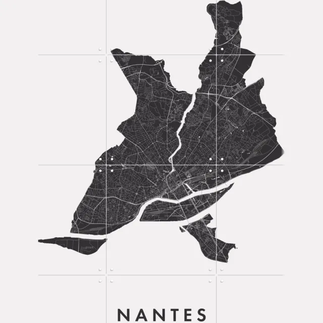 IXXI Nantes City Map, Kunst in Kaart - 60 x 80 cm - Grote wanddecoratie en posters - Grafisch Ontwerp, Minimalisme, Line art, Digitale Kunst Zwart en wit / Monochroom / Zwart