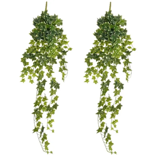 Mica Decorations Hedera klimop kunstplant - 2x - groen mix - hangplant - L25 x B25 x H134 cm - Kunstplanten/nepplanten Lichtgroen