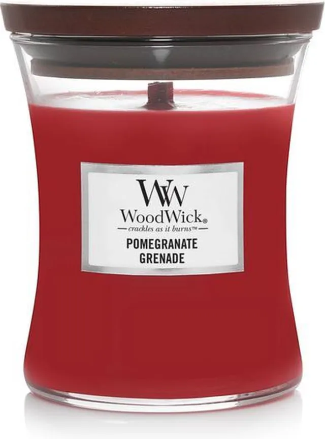 Woodwick Hourglass Medium Geurkaars - Pomegranate - 60 branduren Rood