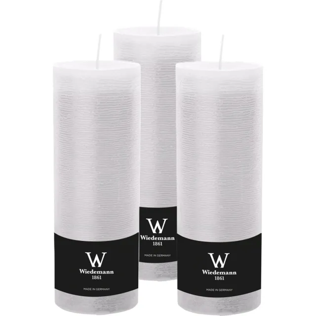 Wiedemann Cilinderkaars/stompkaars - 3x - hoog model - rustieke kaars - wit - 7 x 22 cm - 98 branduren